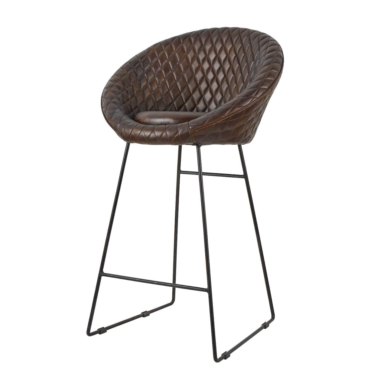 41.5" Leather Round Diamond Tufted Bar Stool with High Back
